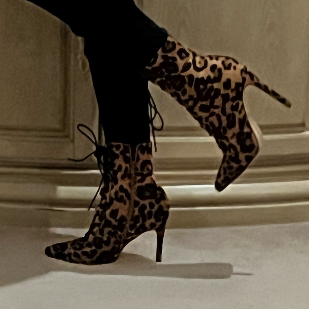 Leopard faux suede boots